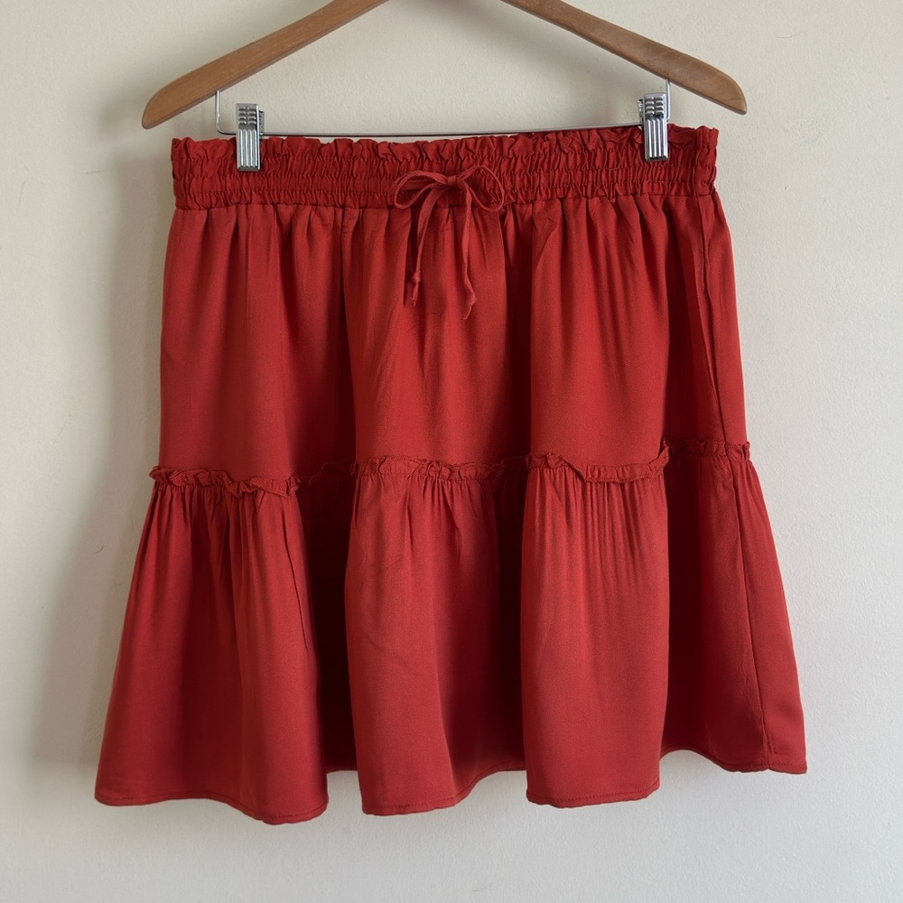 Alelly Women’s Orange Rust High Waist Ruffle Mini Skirt Summer Flowy XL NWT - Picture 3 of 10